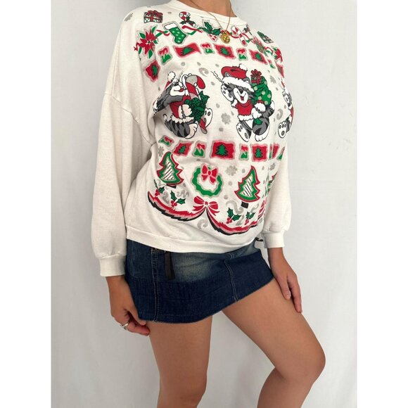 90s vintage cat kitten holiday christmas cute graphic crewneck pullover sweater - Picture 8 of 9